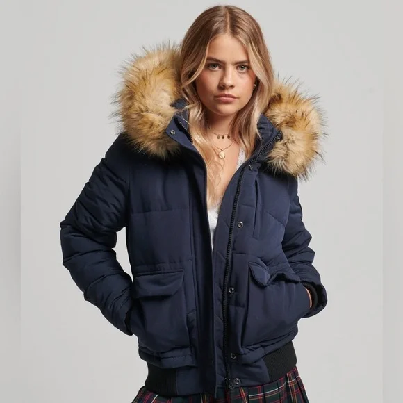 Harmont & Blaine Navy Puffer w/ Fur Hood - Picture 1 of 16